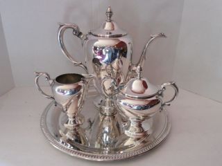 Wallace 3pc Silverplate Tea Set 9655 S With Serving Tray photo