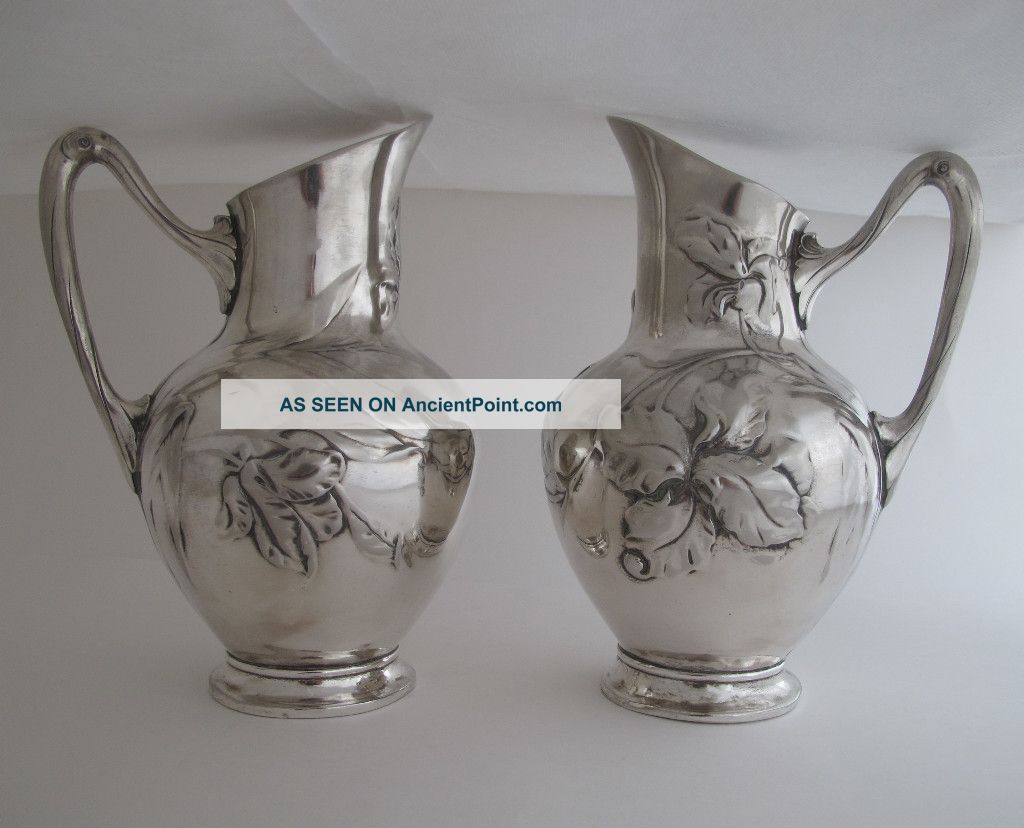Antique Pair Of German Wmf Pitchers,  Art Nouveau Jugendstil Style.  Circa 1920 Pitchers & Jugs photo