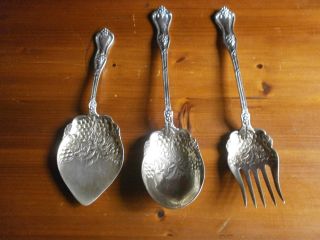 3 Antique Sterling Silver Serving Pieces (461 Grams) photo