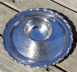 Wm A Rogers Round Serving Tray,  Platter & Attached Dip Bowl photo