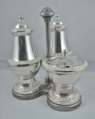 Lovely Vintage English Silver P Ornate Salt Pepper Shakers Mustard Pot Cruet Set photo