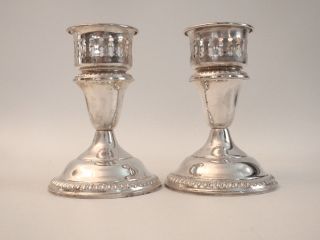 Pair Antique Empire Sterling Silver Candlesticks With Hurricane Adapters photo