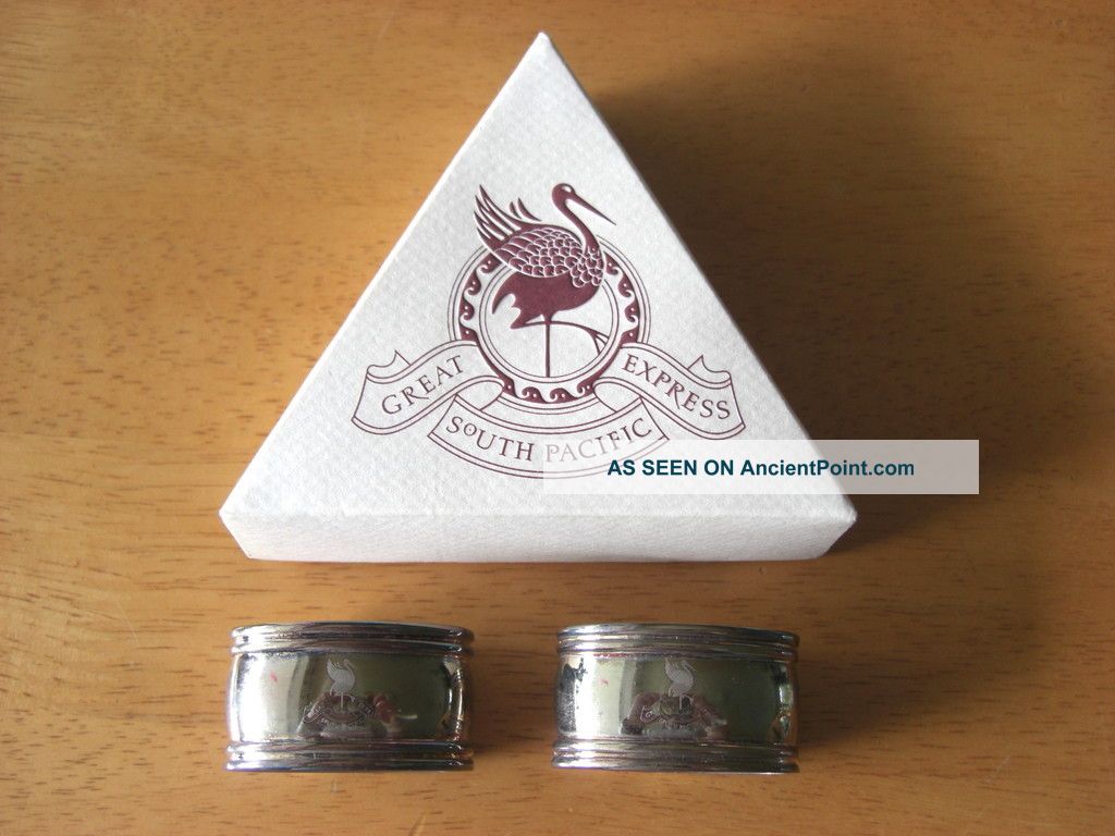 Boxed Pair Of Great South Pacific Express Silver Plated Napkin Rings Napkin Rings & Clips photo