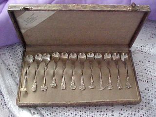 Vintage Cased Dutch Silver Spoons,  X12,  Floral Stems,  Case photo