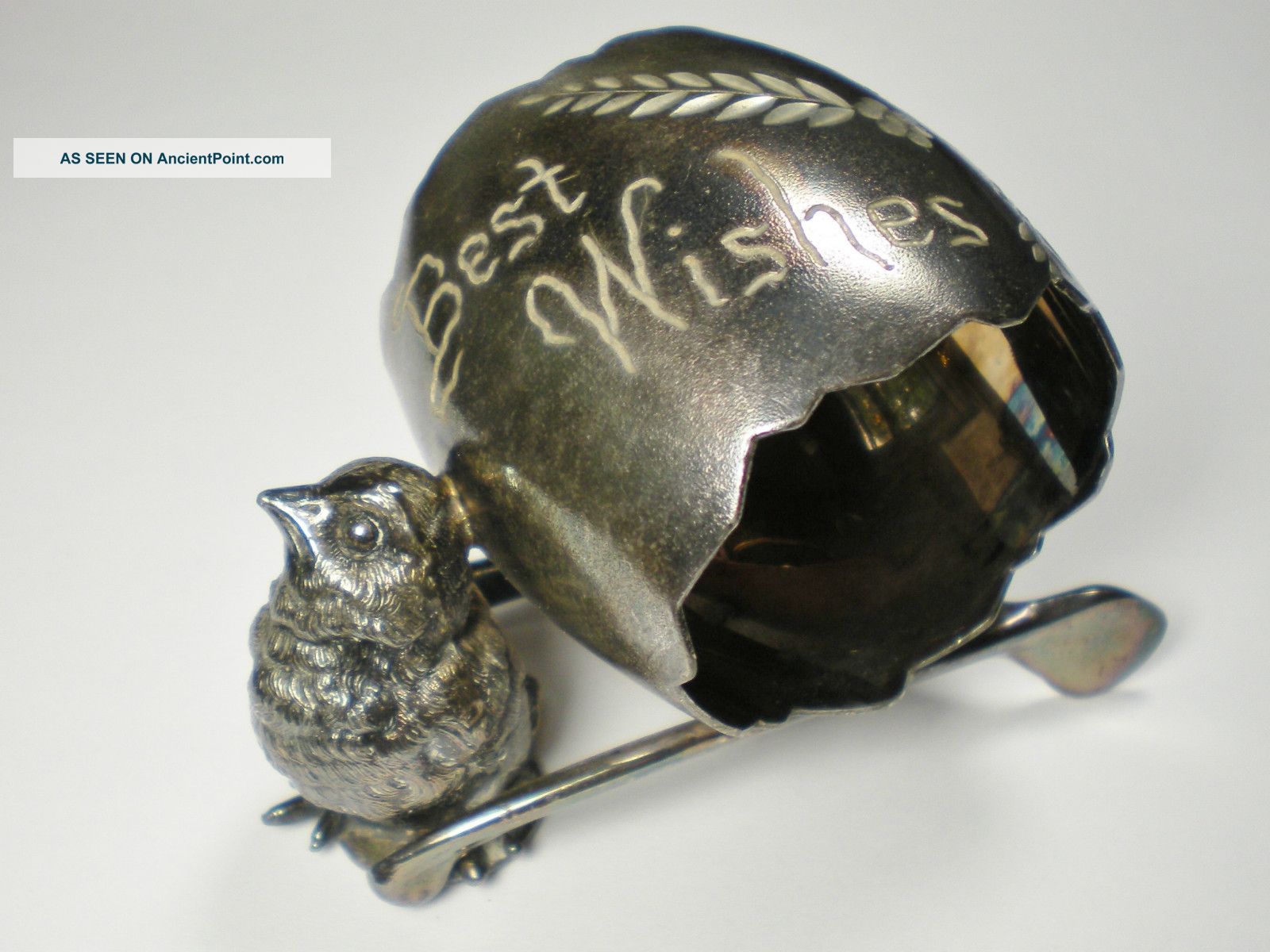 Antique Rogers Triple Plate Silverplate Napkin Ring Best Wishes Wishbone Chick Napkin Rings & Clips photo