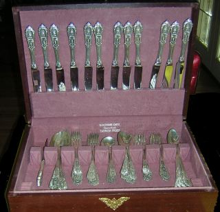 1930s Antique Wallace Rose Rosepoint Sterling Silver 74 Pc Silverware Set For 12 photo