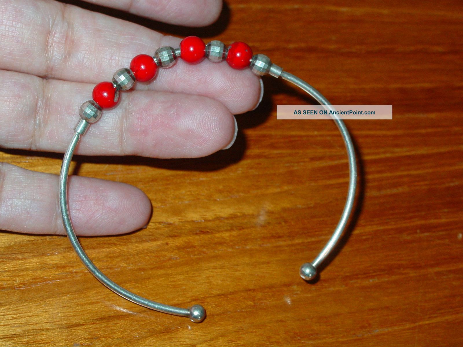 Sterling Silver 925 Cuff Bracelet / Bangle W/ Red Balls 7.  2 Grams Wear / Scrap Mixed Lots photo