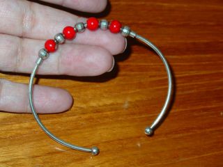 Sterling Silver 925 Cuff Bracelet / Bangle W/ Red Balls 7.  2 Grams Wear / Scrap photo