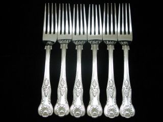 6 Victorian English Sterling Silver Kings Forks - 7.  25 
