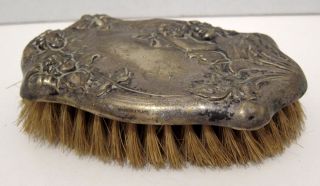 Quadruple (silver) Plate Hairbrush - Art Nouveau Figural Lady Flowers & Cherubs photo