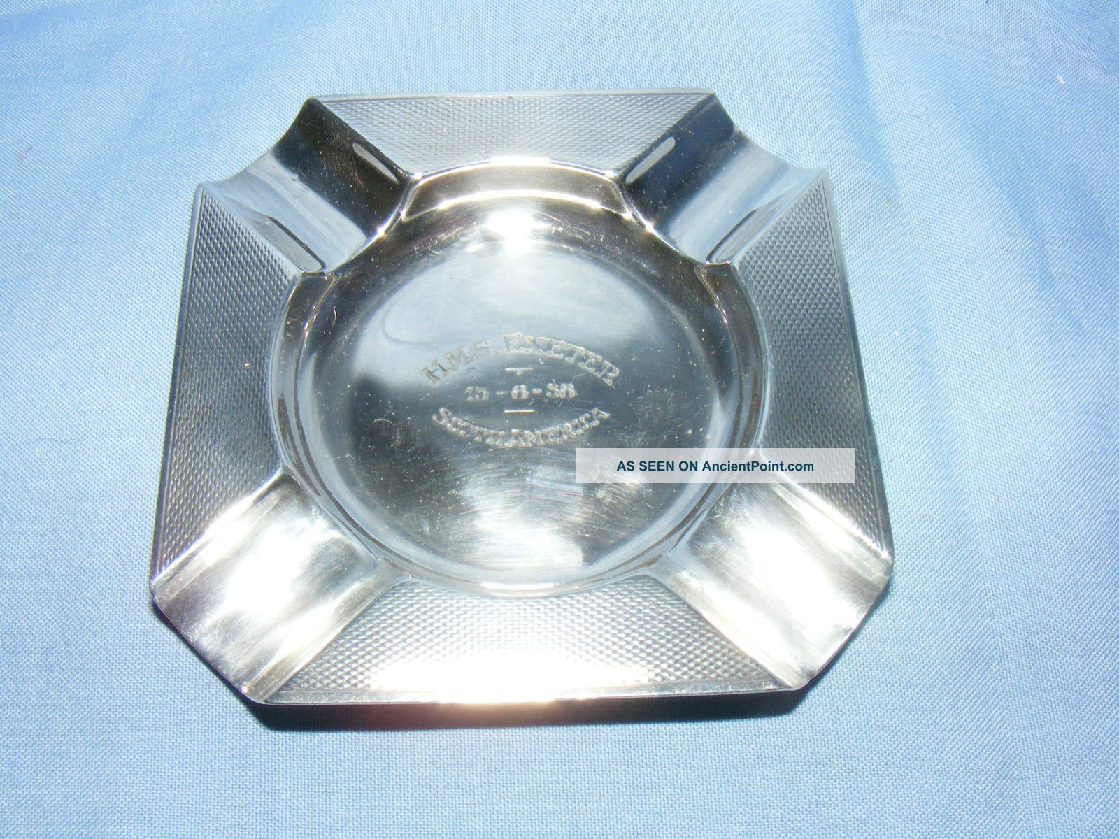Art Deco 20thc.  Silver Mappin & Webb Ashtray From Hms Exeter River Plate Battle Ash Trays photo