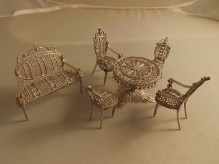 Stunning Victorian Fillagree Silver Miniature Furniture Set - Dolls House Garden photo