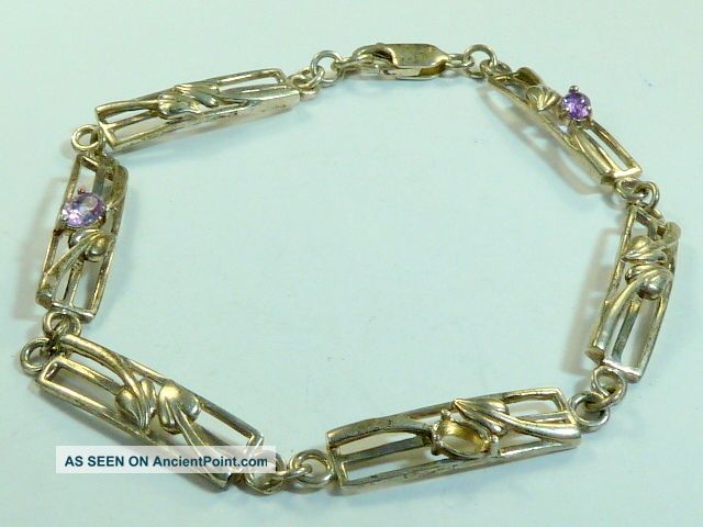 Vintage 925 Sterling Silver Bracelet Gem Set 7.  5g 7 3/4 