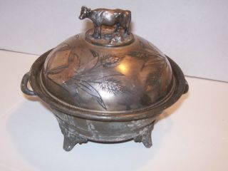 Vintage Simpson Hall Miller Co.  Butter Dish With Cow On Top photo