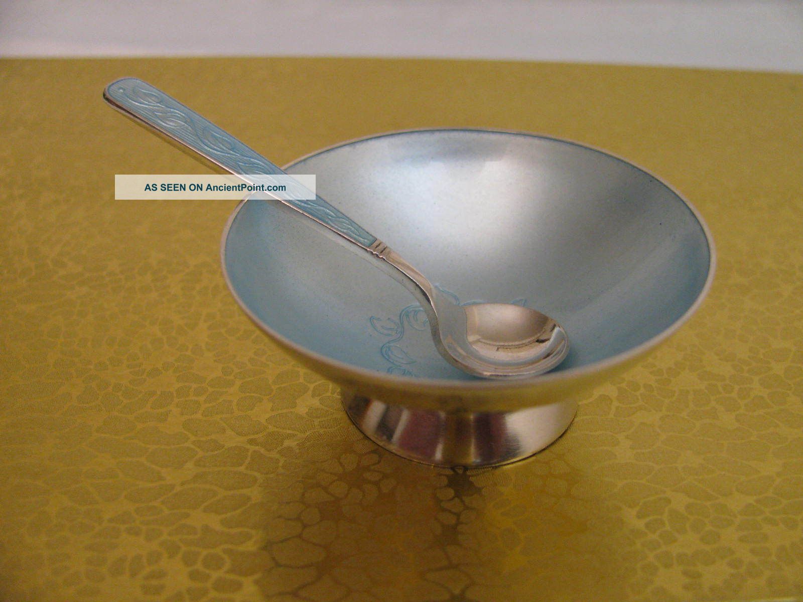 Denmark Sterling Silver Enamel Salt Cellar Spoon Other photo