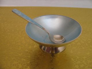 Denmark Sterling Silver Enamel Salt Cellar Spoon photo