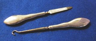 Silver - Handled Victorian Button Hook And Nail File - Hallmarked Birmingham photo