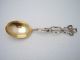 Heavy Figural Ribbon Sterling Serving Berry Spoon W Gold Wash 9 5/8 