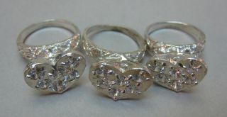 3 Sterling Silver Heart Ring Lot Scrap Or Wear Blingy 15 Grams photo