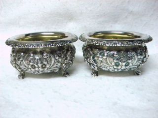 Antique (1893) Hand Chase Repousse Sterling Salt Cellars By Howard & Co.  432 Gr photo