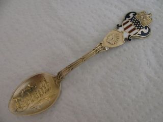 Sterling Silver Enamel Souvenir Spoon Detroit photo