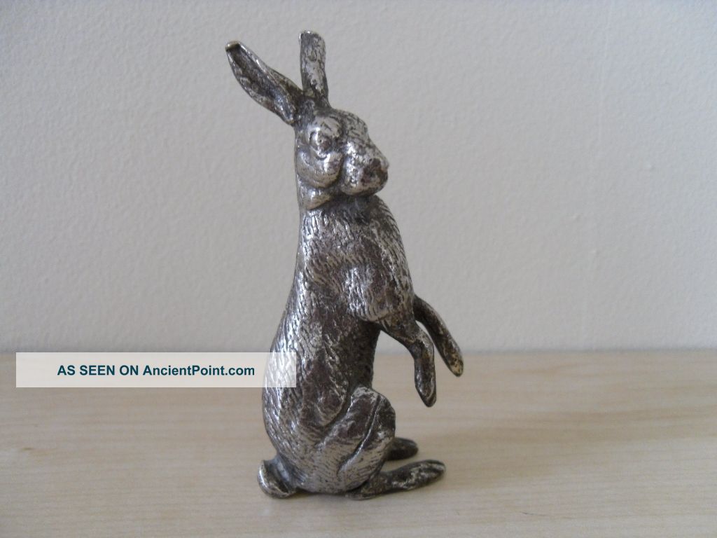 Silver Plate Metal Hare Rabbit Bunny Animal Figurine Paperweight Miniatures photo