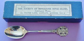 Vintage Boxed Hallmarked Silver Society Of Miniature Rifle Clubs Teaspoon C1930 photo