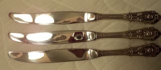 Three Wallace Rose Point Sterling Lunch Knives,  9 1/4 