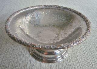Vintage Ornate Engraved Silver P On Copper Pedestal Comport Bon Bon Dish photo