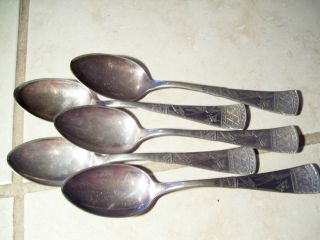 1879 Aesthetic Holmes Booth Haydens Japanese Teaspoons Bird Butterfly Bamboo Lot photo