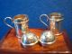 Solid Silver Edwardian Miniature Duster Pepper Pots 1912 With Handles. Salt & Pepper Shakers photo 1