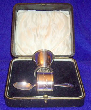3 Piece English Sterling Silver London Made Breakfast Set In Case 1926 photo