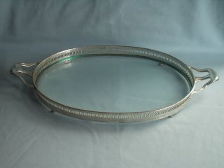Vintage Silver Plated Oval Tray With Handles/glass Bottom photo