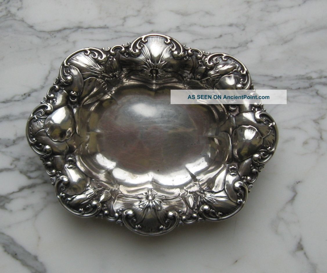 Whiting Ss Repousse Bowl Period Art Nouveau Poppy Pattern 6202 With Hallmark Bowls photo