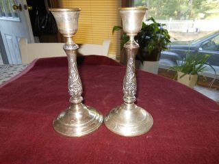 Antique Sheridan Silverplate 9 Inches T Ornate Floral Pair Candlesticks Elegant photo