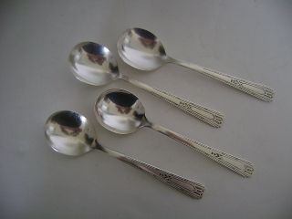 Art Deco 4 Rare Round Soup Spoons Community Friendship / Medality Pattern photo