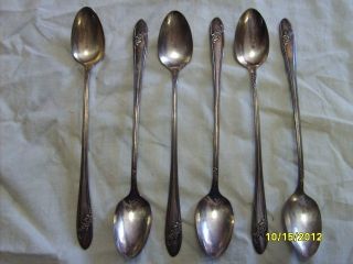 Vtg Queen Bess 6 Iced Tea Spoons Tudor Plate Oneida Community Silverware 1946 Nr photo