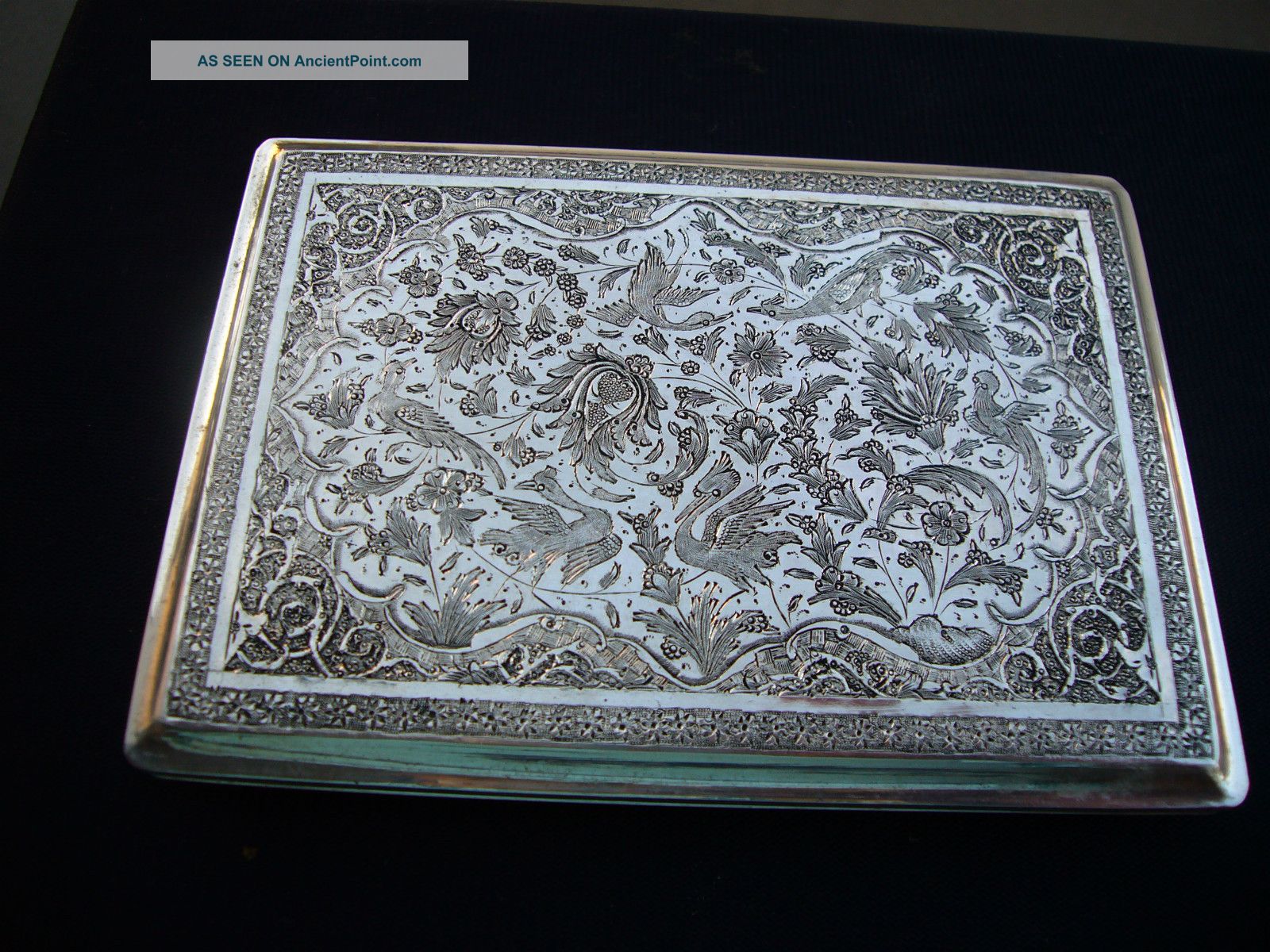 Spectacular Antique Signed Solid Silver Persian Islamic Cigarette Card Case Middle East photo