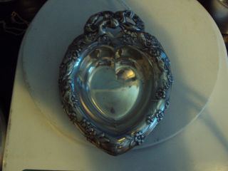 Antique Reed & Barton Sterling Heart Shaped Dish With Forget Me Knots photo