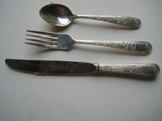 Kirk & Son Sterling Silver 3 Piece Flatware Set - Old Maryland Engraved photo
