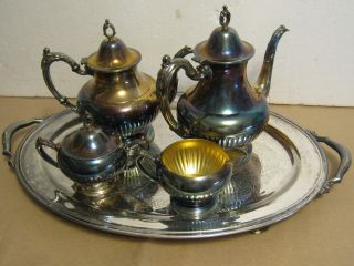 Vintage Oneida Ol Usa Silverplate Tea Coffee Sugar & Creamer & Tray 6 Pc.  Set photo