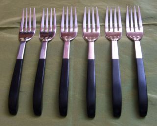 Lunt Sterling Contrast Pattern Ca.  1956 6 Salad Forks Lot 4 Mid - Century photo