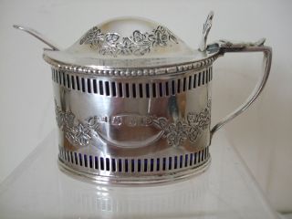 Victorian Silver Large Mustard Pot 1895 Pierced Design With Pretty Engraving photo