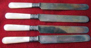 Antique 1834 J.  Russell & Co.  Set Of 4 Sterling & Mother - Of - Pearl Handle Knives photo