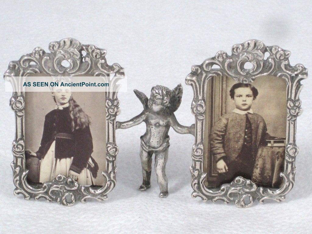 Antique Solid Silver Angel Held Pierced & Relief Double Photo Frame Circa 1910 Uncategorized photo