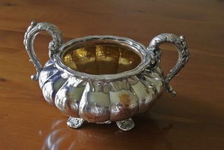 Small Georgian Old Sheffield Plate Decorative Two Handled Bowl.  Gilded Interior. photo