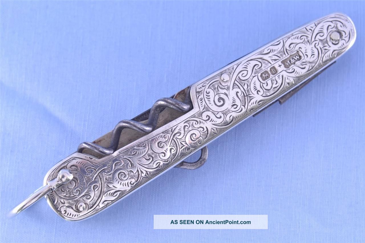 Antique Victorian Solid Silver Large Multi - Tool Folding Pen Knife 1894 United Kingdom photo