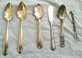 Vintage Silverplate Small Utensils Sugar Spoon,  Butter Knife,  Pickle Olive Fork photo
