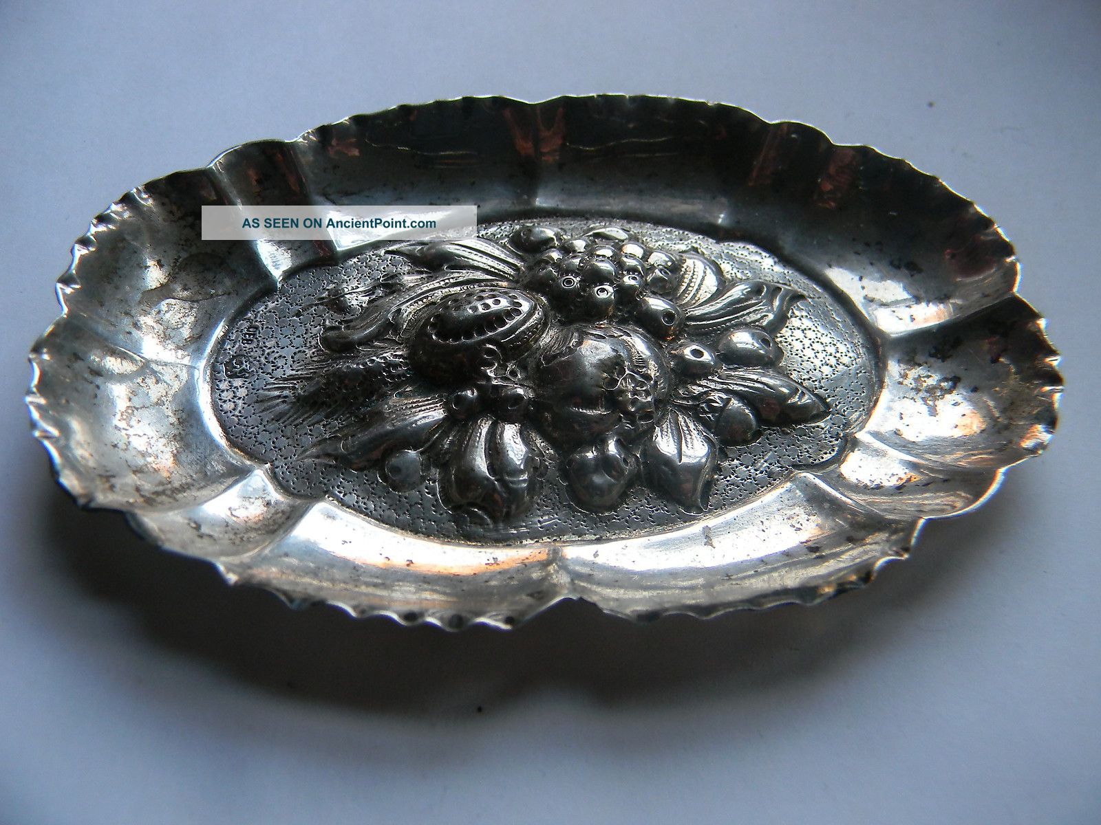 Antique 830 German Silver Stunning Fruit Design Tray,  Pin Dish Germany photo