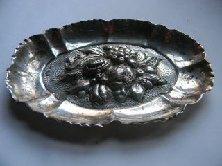 Antique 830 German Silver Stunning Fruit Design Tray,  Pin Dish photo